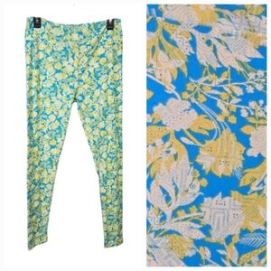 LuLaRoe Tall & Curvy Blue Yellow Floral Leggings T&C (12–22) Buttery Soft
